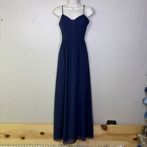 NEW BCBGeneration Maxi‎ Gown Dress 8 Navy Chiffon Pleated Formal Hoo Homecoming